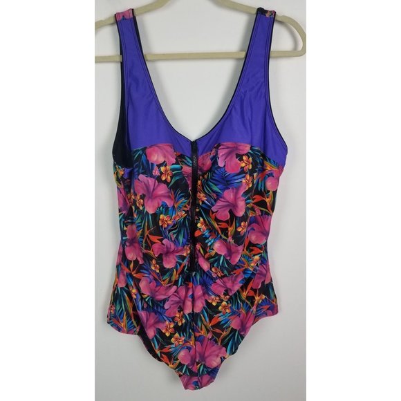 Aquamore Women's Sz. 24 W Chlorine Resistant Zip Paradise Swimsuit NWT - Picture 1 of 7